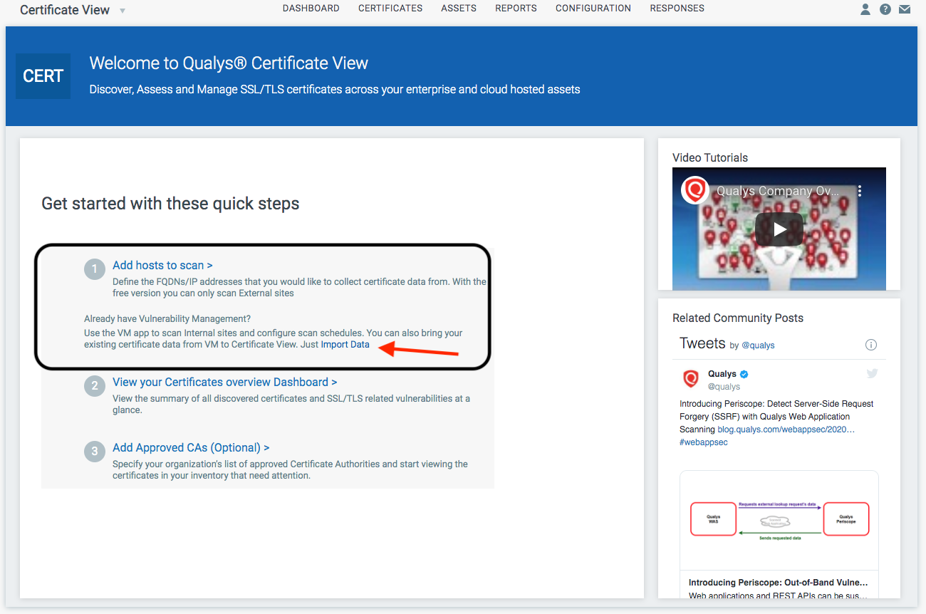 Certificate Import from Vulnerabiility Management to CertView Yields ...