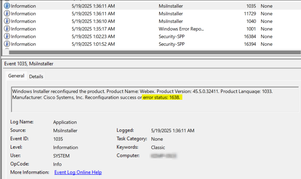 Patch failed with Exit Code 1638